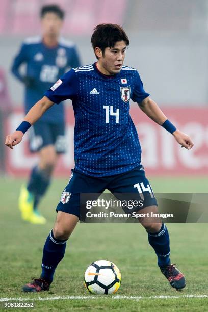 Akito Takagi of Japan in action during the AFC U23 Championship China 2018 Quarter-finals match between Japan and Uzbekistan at Jiangyin Stadium on...