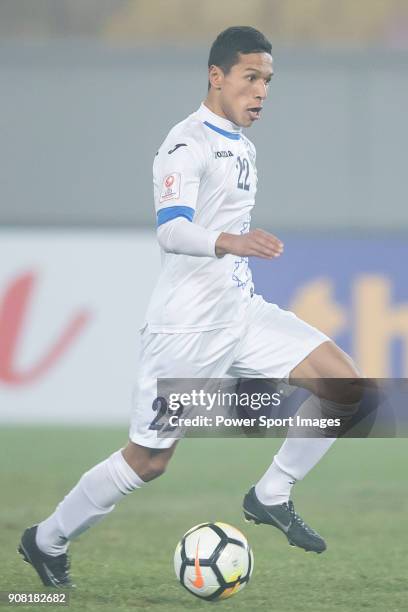 Bobir Abdixolikov of Uzbekistan in action during the AFC U23 Championship China 2018 Quarter-finals match between Japan and Uzbekistan at Jiangyin...