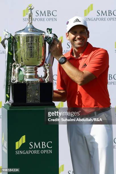 Sergio Garcia of Spain poses for a photo after winning the Singapore Open at Sentosa Golf Club on January 20, 2018 in Singapore.
