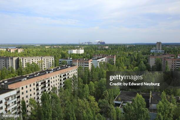 the view of abandoned pripyat city from the roof of tallest building - chernobyl ストックフォトと画像