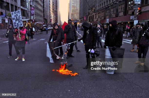 An Anti-Fascist group known as Philly Rebellion marked the arrest of more than 200 protesters one year ago at the inauguration of Dold Trump in...