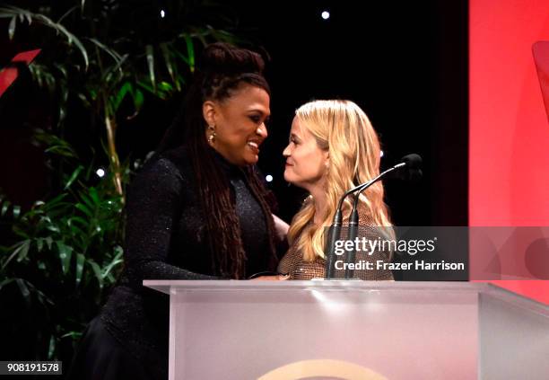 Ava DuVernay and Reese Witherspoon on stage at the 29th Annual Producers Guild Awards at The Beverly Hilton Hotel on January 20, 2018 in Beverly...