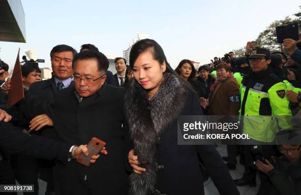 Hyon Song-Wol , leader of North Korea's popular Moranbong band, arrives at the Gangneung Arts Center where one of the planned musical concerts is due...