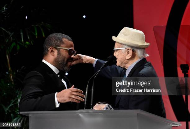 Jordan Peele and Norman Lear on stage at the 29th Annual Producers Guild Awards at The Beverly Hilton Hotel on January 20, 2018 in Beverly Hills,...