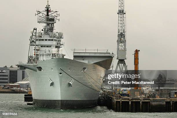 Ark Royal lies at anchor on September 15, 2009 in Portsmouth, England. The Royal Navy's flag ship HMS Ark Royal, which first entered service in 1985,...