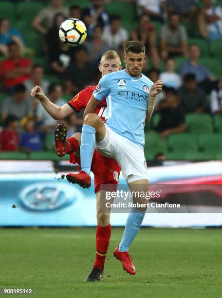 Dario Vidosic of the City controls the ball during the round 17 A-League match between Melbourne City and Adelaide United at AAMI Park on January 21,...