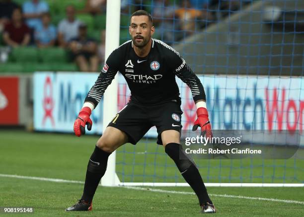 City goalkeeper Dean Bouzanis looks on during the round 17 A-League match between Melbourne City and Adelaide United at AAMI Park on January 21, 2018...