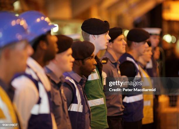 Ark Royal crew members muster in the hanger on September 15, 2009 in Portsmouth, England. The Royal Navy's flag ship HMS Ark Royal, which first...