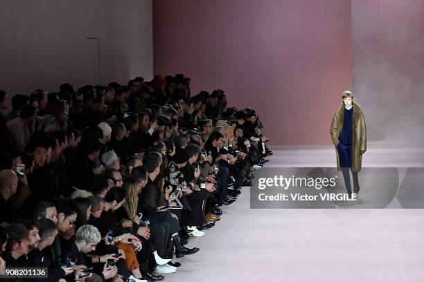 Model walks the runway during the Berluti Plus Menswear Fall/Winter 2018-2019 show as part of Paris Fashion Week on January 19, 2018 in Paris, France.