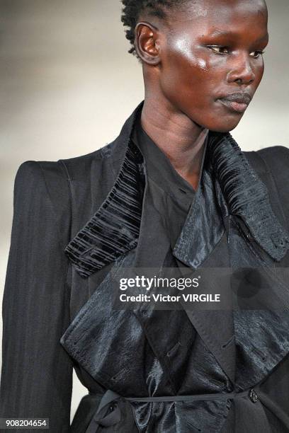 Model walks the runway during the Ann Demeulemeester Menswear Fall/Winter 2018-2019 show as part of Paris Fashion Week on January 19, 2018 in Paris,...