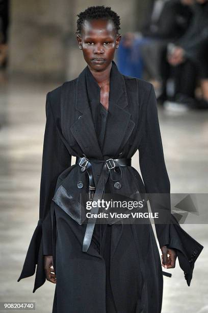 Model walks the runway during the Ann Demeulemeester Menswear Fall/Winter 2018-2019 show as part of Paris Fashion Week on January 19, 2018 in Paris,...