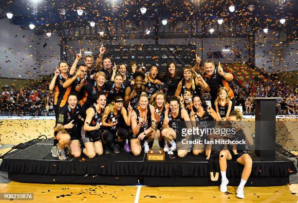 The Fire celebrate after winning game three of the WNBL Grand Final series between the Townsville Fire and Melbourne Boomers at the Townsville...