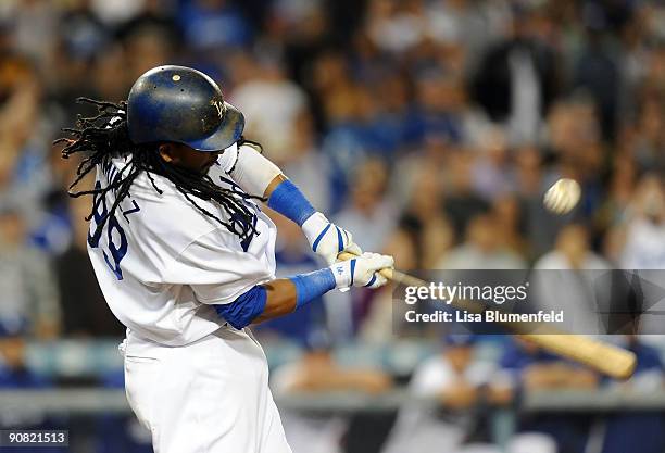 Manny Ramirez of the Los Angeles Dodgers at bat against the Pittsburgh Pirates at Dodger Stadium on September 15, 2009 in Los Angeles, California.