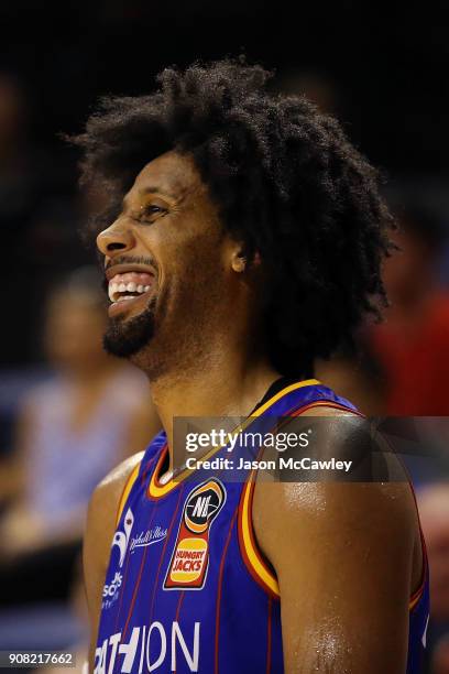 Jason Childress of the 36ers looks on during the round 15 NBL match between the Illawarra Hawks and Adelaide United at Wollongong Entertainment...