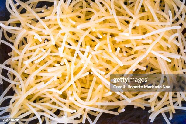 Close-up of pasta noodles. Noodles can make a nutrients balanced soup when cooked with vegetables and meat.