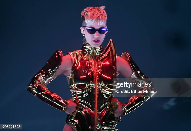 Singer/songwriter Katy Perry performs during a stop of Witness: The Tour at T-Mobile Arena on January 20, 2018 in Las Vegas, Nevada.