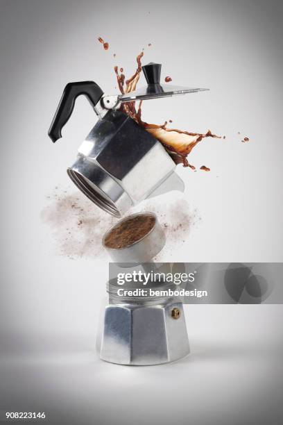 caffè moka explosion - coffee pot stock pictures, royalty-free photos & images