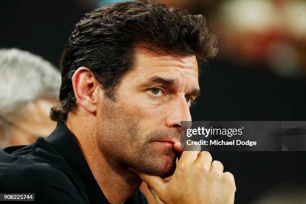 Former Formula One driver Mark Webber of Australia is seen as Nick Kyrgios of Australia and Grigor Dimitrov of Bulgaria play in a fourth round match...