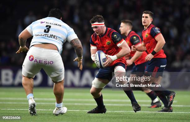 Paris , France - 14 January 2018; Peter OMahony of Munster in action against Ben Tameifuna of Racing 92 during the European Rugby Champions Cup Pool...