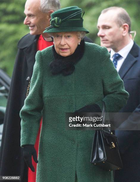 Queen Elizabeth II arrives at St Lawrence Church on January 21, 2018 in Castle Rising, England.