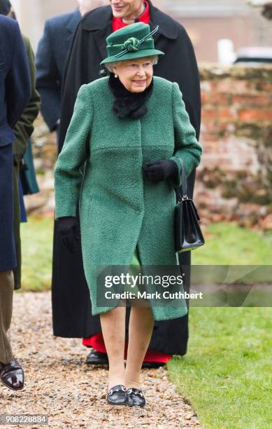 Queen Elizabeth II arrives at St Lawrence Church on January 21, 2018 in Castle Rising, England.