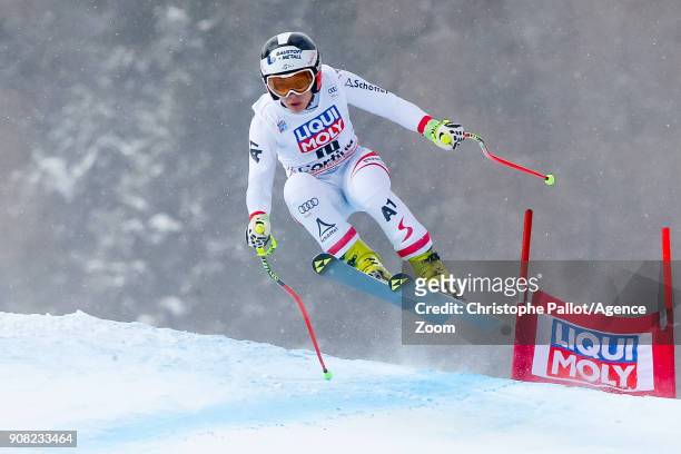 Nicole Schmidhofer of Austria competes during the Audi FIS Alpine Ski World Cup Women's Super G on January 21, 2018 in Cortina d'Ampezzo, Italy.
