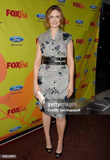 Actress Emily Deschanel arrives at Fox Fall Eco-Casino Party at BOA Steakhouse on September 14, 2009 in West Hollywood, California.