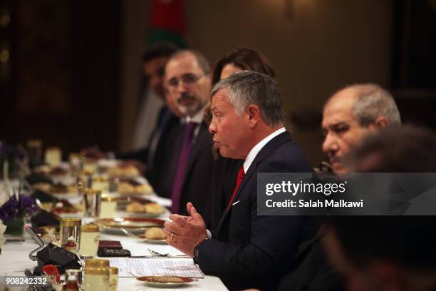 Jordan's King Abdullah II holds expanded talks with US Vice President Mike Pence at the Al- Husseineyah Palace on January 21 in Amman, Jordan. Pence...