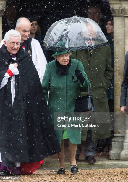 Queen Elizabeth II leaves St Lawrence Church on January 21, 2018 in Castle Rising, England.