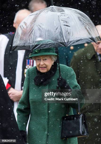 Queen Elizabeth II leaves St Lawrence Church on January 21, 2018 in Castle Rising, England.