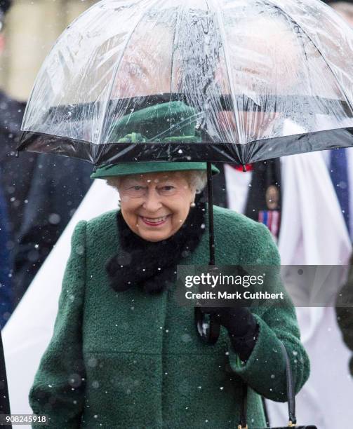 Queen Elizabeth II leaves St Lawrence Church on January 21, 2018 in Castle Rising, England.