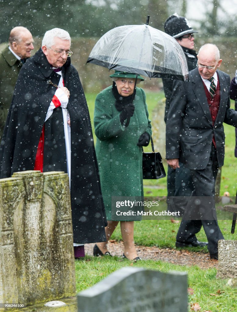 Queen Elizabeth II Attends Church Near Sandringham