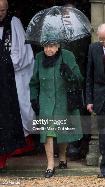 Queen Elizabeth II leaves St Lawrence Church on January 21, 2018 in Castle Rising, England.