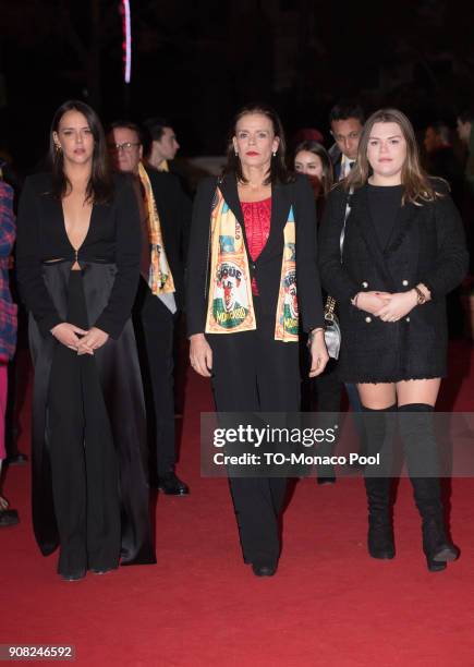 Pauline Ducruet, Princess Stephanie of Monaco and Camille Gottlieb attend the 42nd International Circus festival in Monte Carlo on January 20, 2018...