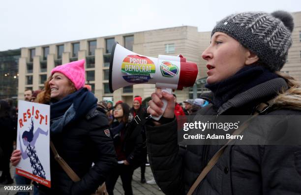 Activists participate in a demonstration for women's rights on January 21, 2018 in Berlin, Germany. The 2018 Women's March is a planned rally and...