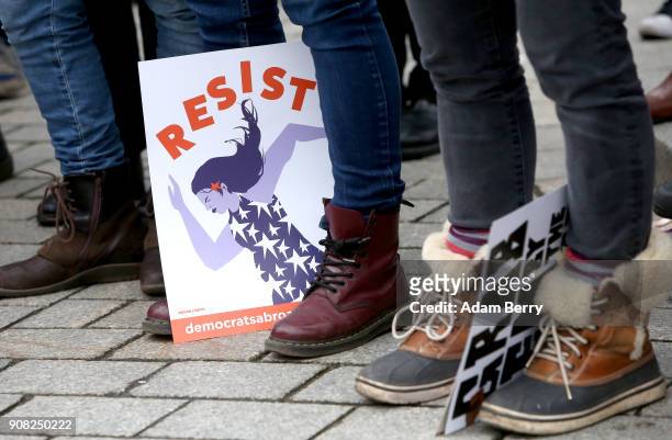 Activists participate in a demonstration for women's rights on January 21, 2018 in Berlin, Germany. The 2018 Women's March is a planned rally and...