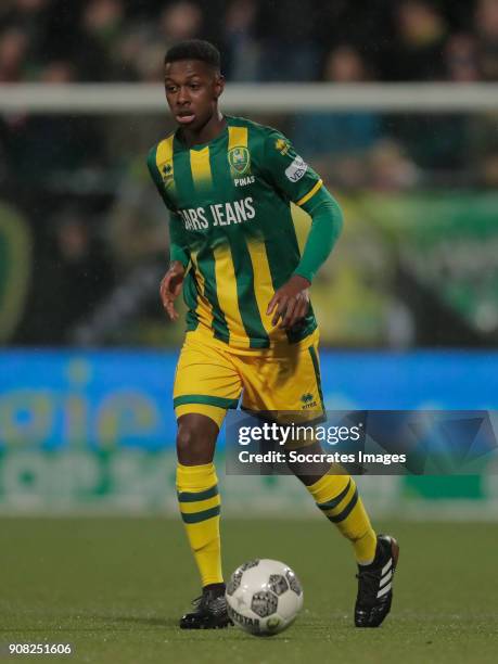 Shaquille Pinas of ADO Den Haag during the Dutch Eredivisie match between ADO Den Haag v VVV-Venlo at the Cars Jeans Stadium on January 20, 2018 in...