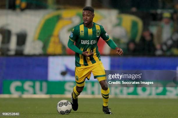 Shaquille Pinas of ADO Den Haag during the Dutch Eredivisie match between ADO Den Haag v VVV-Venlo at the Cars Jeans Stadium on January 20, 2018 in...