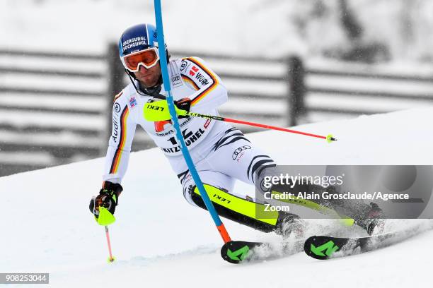 Fritz Dopfer of Germany competes during the Audi FIS Alpine Ski World Cup Men's Slalom on January 21, 2018 in Kitzbuehel, Austria.