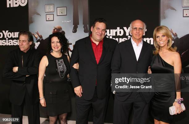 Actors Richard Lewis, Susie Essman, Jeff Garlin, Larry David and Cheryl Hines arrive at the season 7 premiere for "Curb Your Enthusiasm" at the...