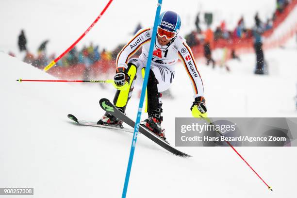 Fritz Dopfer of Germany competes during the Audi FIS Alpine Ski World Cup Men's Slalom on January 21, 2018 in Kitzbuehel, Austria.