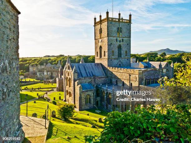 st david's cathedral:the wales coast path in pembrokeshire - st davids stock pictures, royalty-free photos & images