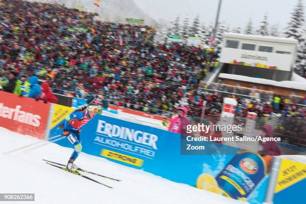 Darya Domracheva of Belarus takes 1st place during the IBU Biathlon World Cup Men's and Women's Mass Start on January 21, 2018 in Antholz-Anterselva,...