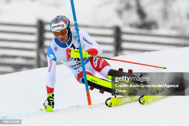 Daniel Yule of Switzerland competes during the Audi FIS Alpine Ski World Cup Men's Slalom on January 21, 2018 in Kitzbuehel, Austria.