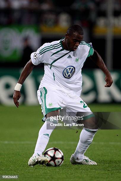 Grafite of Wolfsburg runs with the ball during the UEFA Champions League Group B match between VfL Wolfsburg and CSKA Moscow at the Volkswagen Arena...