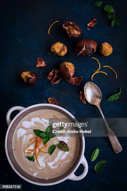 chestnut soup - chestnut stock pictures, royalty-free photos & images