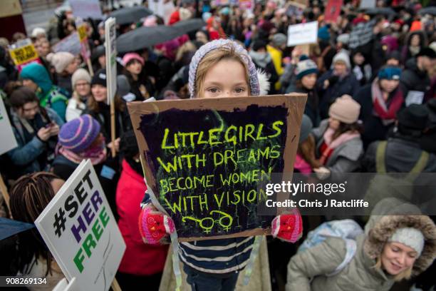 Orla Dean holds a placard during the Time's Up rally at Richmond Terrace, opposite Downing Street on January 21, 2018 in London, England. The Time's...