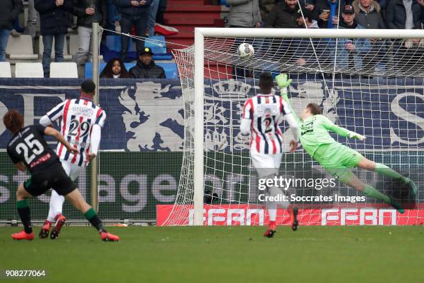 Ritsu Doan of FC Groningen scores the first goal to make it 0-1 during the Dutch Eredivisie match between Willem II v FC Groningen at the Koning...