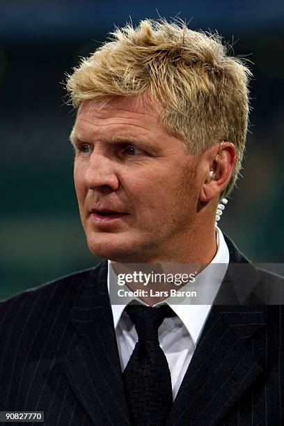 Expert and former player Stefan Effenberg is seen during the UEFA Champions League Group B match between VfL Wolfsburg and CSKA Moscow at the...