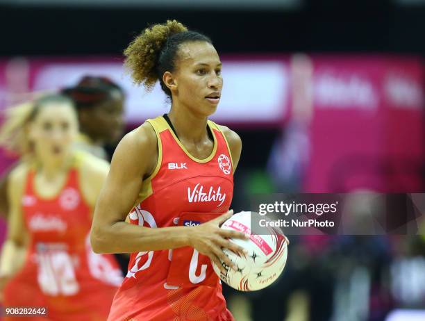 Serena Guthrie of England Roses during Vitality Netball International Series, as part of the Netball Quad Series match between England Roses v New...